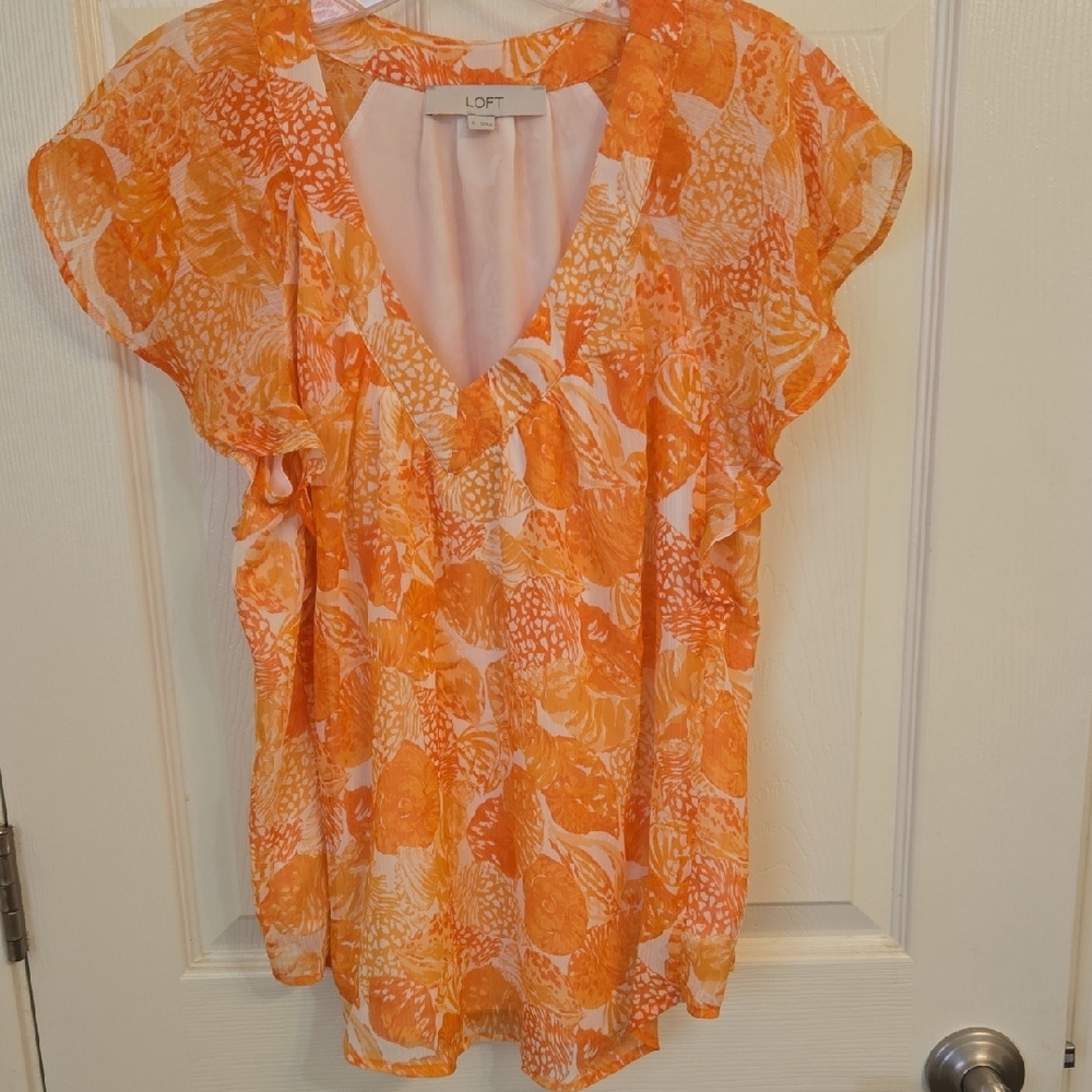 LOFT Vibrant Orange Floral Blouse
